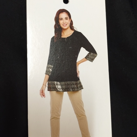 Srishti Women's Black Gold 3/4 Sleeves Viscose Top Blouse Size L NWT - Picture 9 of 12